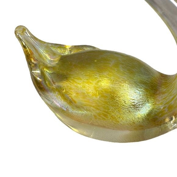 Vintage Heron Art Glass Yellow Iridescent Swan Figurine Sculpture 4.5" Decor - Picture 6 of 8